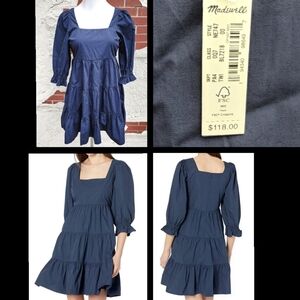 $118 New 00 MADEWELL Poplin Lizzie Babydoll Tiered Square Neck Dress